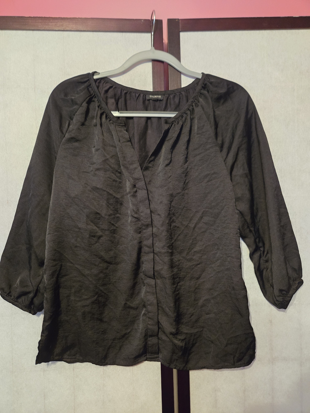 Talbots Black Peasant Blouse with 3/4 Sleeves